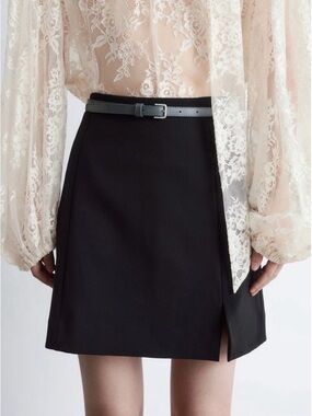 & Other Stories Black A-Line Mini Skirt with Side Slit